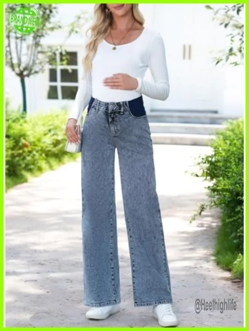 High Waist Straight Leg Maternity Jeans with Pockets